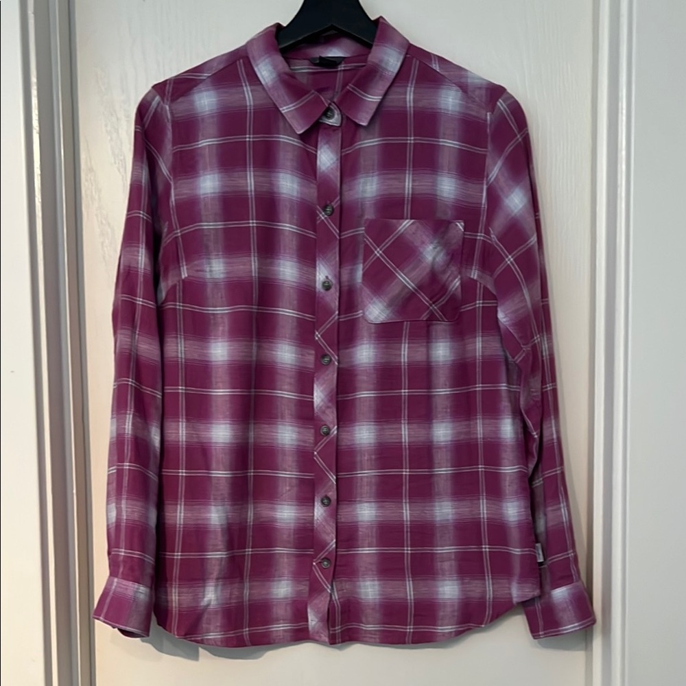 Eddie Bauer Women’s Pink/Purple Plaid Button-Down Flannel Shirt - Size M